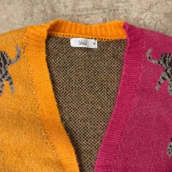 Talulah Tiger Color-block Pink and Orange Cardigan and Pants Knit Set - size M - Picture 4 of 9